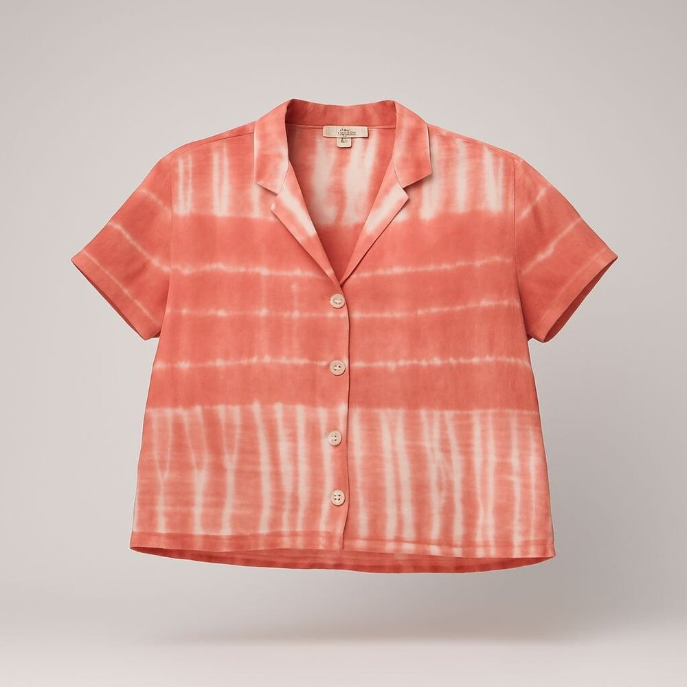 Anthropologie Cloth & Stone Shirt Women's Small Orange Tie-Dye Buttondown Blouse